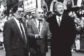 John Hume, and Bill Clinton on his first ever visit to Derry in 1995, pictured with then Mayor of the city, the late SDLP Councillor Joihn Kerr. 