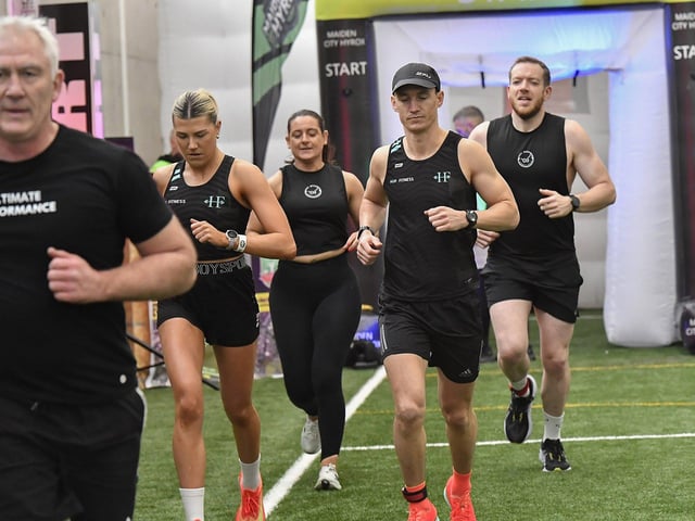 Competitors take part in the Maiden City Hyrox V Fitness Challenge held at Sean Dolans GAC on Saturday. Photograph: George Sweeney