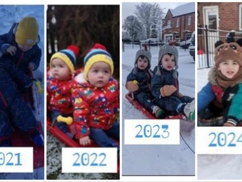 How cool is this? Twin brothers Aodhán and Connor getting good use out of the same sleigh four years in a row, just more fun as the years go by. Photo by Mac Caroline.