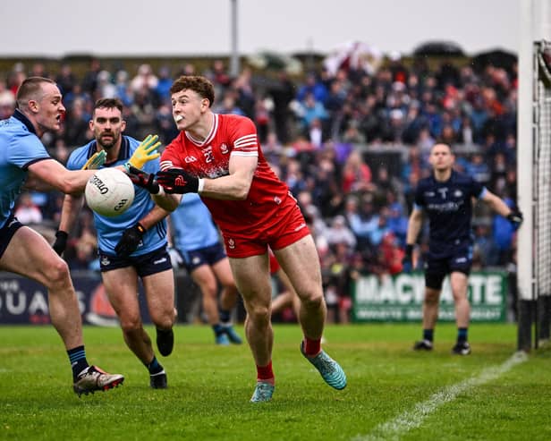 Lachlan Murray in action against Peadar Ó Cofaigh Byrne of Dublin during the GAA Football All-Ireland Senior Championship Round 3 match. Photo by Ramsey Cardy/Sportsfile