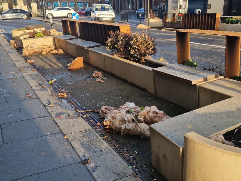 Debris strewn across Bishop Street.