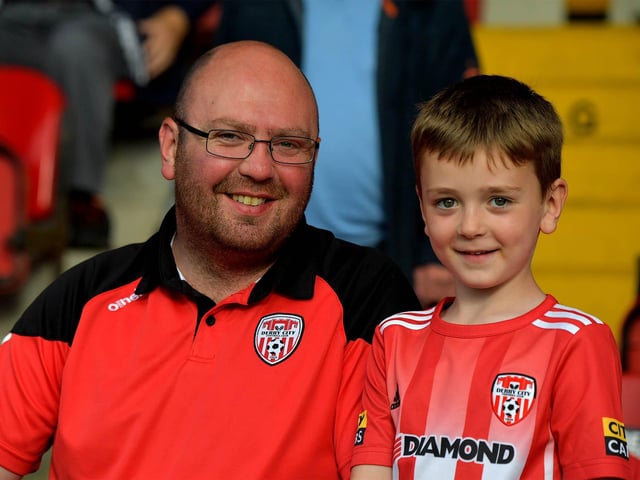 Derry City fans at the game against Sligo Rovers on Friday evening. Photo: George Sweeney. DER2327GS – 059