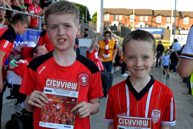 Young Derry City fans at the game against Shelbourne in the Ryan McBride Brandywell Stadium. Photo: George Sweeney. DER2321GS - 74
