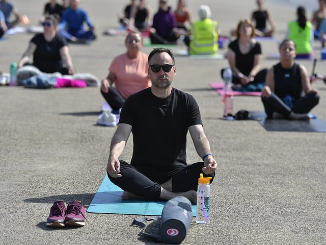 Participant at the Northlands Well Being Yoga event held in Ebrington Square on Saturday morning. The event was part of the Northlands 50th Anniversary Celebrations. Photo: George Sweeney
