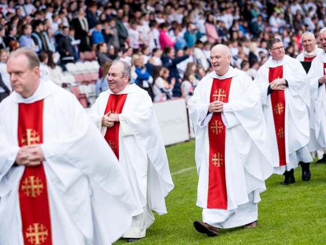 Participants at the Derry Diocese Fan The Flame annual Mass 2025 in Celtic Park.