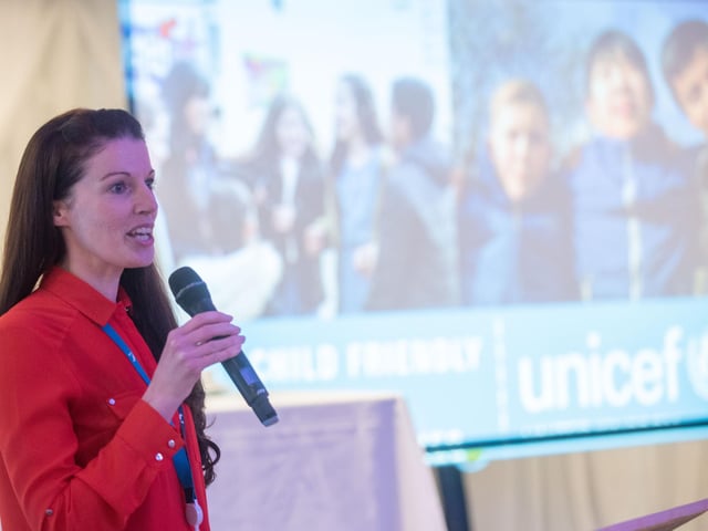 Speaking at Derry City and Strabane District Council’s Good Relations Team Let’s Talk event. Picture Martin McKeown. 24.11.23