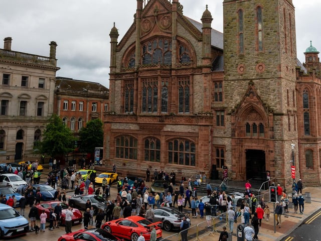 Derry City and Strabane District Council Mayor, Councillor Lilian Seenoi-Barr has hosted Supercar Saturday in Guildhall Square to raise money for the Mayoral Charity Bud Club. The event attracted car enthusiasts and owners from across the region to support aid the local charity. Picture Martin McKeown. 24.05.25