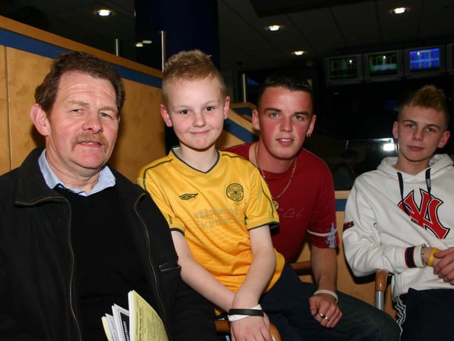 Having a good night out at the Lifford Greyhounds left to right Danny Melly Sean Melly Barry McDaid and Gavan Melly4867dd : A night at the races in Lifford in April 2005.