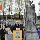 Gerry Kelly MLA delivers the oration at the Republican Plot, in the City Cemetery, during the commemoration of the 109th anniversary of the Easter Rising on Sunday afternoon. Photo: George Sweeney