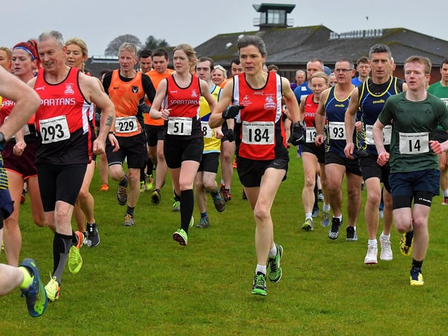 Competitors take part in the Spartans open cross country 6k race at Thornhill College on Saturday. Photo: George Sweeney