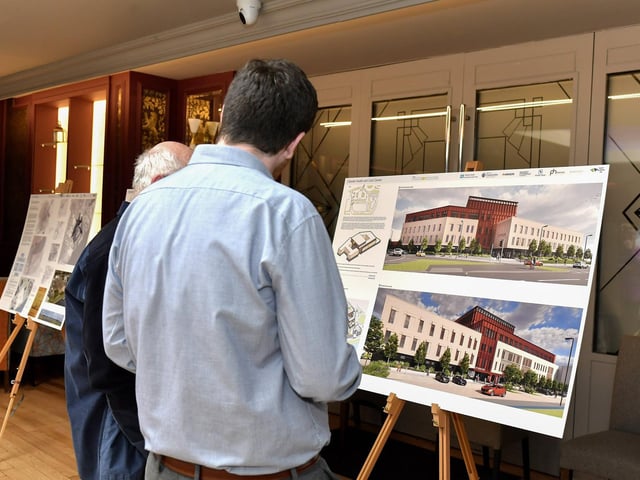 Project designs for the WHSCT’s development proposal for a Cityside Health and Care Centre, at the former Fort George site, displayed at an public Consultation Event held in Da Vinci’s Hotel. Photo: George Sweeney