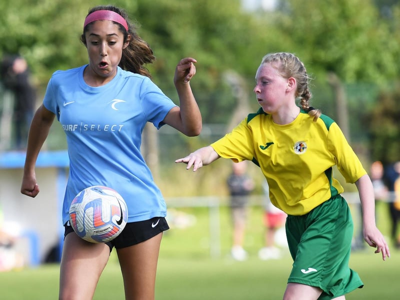 Surf Select (USA) midfielder Eliana Serna pictured in action against the Donegal Women's League team at Wilton Park on Thursday.