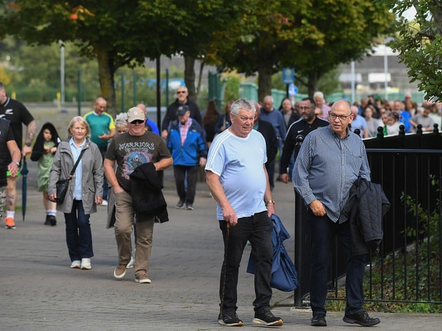 Participants who took part in Sunday’s Chieftain’s Walk from Bay Road to Foyle Road. Photo: George Sweeney