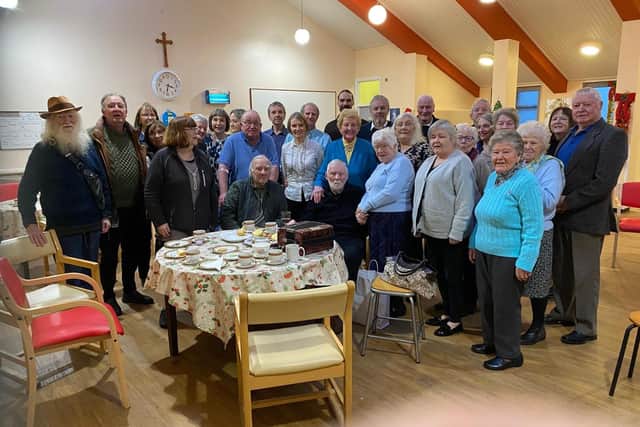 Monsignor Billy McLaughlin, originally from Lewis Street, Rosemount, celebrating his 90th birthday with family and friends at Nazareth House, Fahan