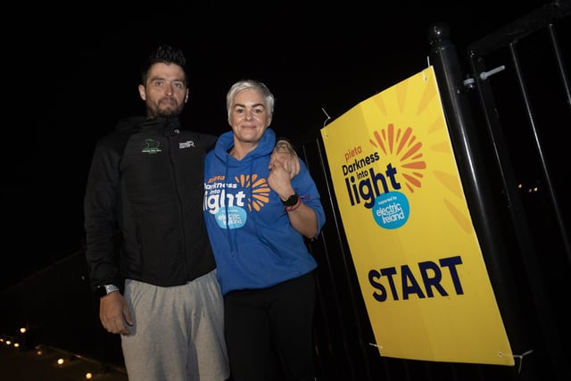 HURT's Leanne Doherty-Mulberry and her husband Stephen pictured before the start of Saturday morning's Pieta 'Darkness Into Light' Walk in Derry. (Photos: Jim McCafferty Photography)