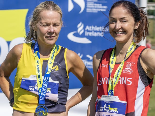 The leading ladies pictured at the end of the Strabane Lifford Half Marathon.