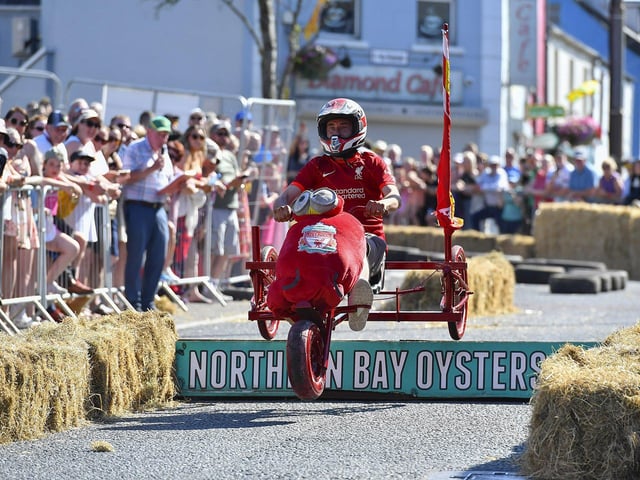 There were spills and thrills during the Carndonagh Festival Soapbox Derby held on the town centre on Saturday afternoon. Photo: George Sweeney