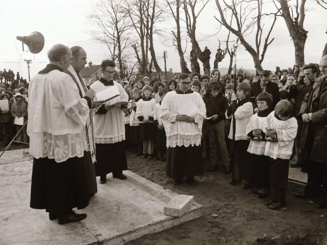 Laying the foundation stone at the new Our lady of Lourdes church