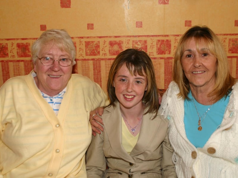 Gemma Hughes with grannies Maureen and Iris at her surprise party at Home 6915dd : Parties in Derry in July 2005.