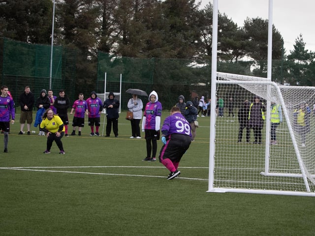 The FDST team about to celebate a goal in one of last week's games.
