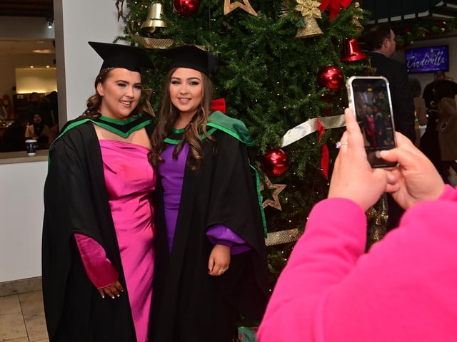 Pacemaker Press 13/12/22
From L-R Shania- Jane Callaghan and Claire McCorkell ,Who graduated in Nursing at the Ulster University graduation in the Millennium Forum in Derry on Tuesday.
Pic Pacemaker:.