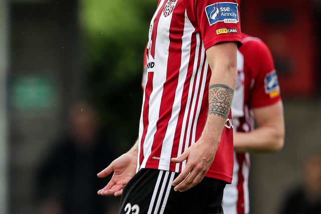 Former Derry City defender Ally Gilchrist playing against Cork City at Turner's Cross in 2019.