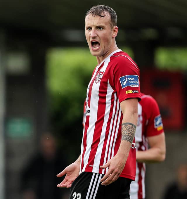 Former Derry City defender Ally Gilchrist playing against Cork City at Turner's Cross in 2019.