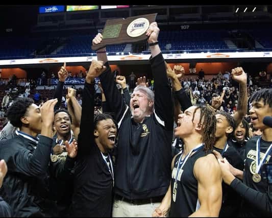 WCA Head Coach, Ronan O'Leary celebrates his side's Connecticut State Championship victory over Bloomfield.
