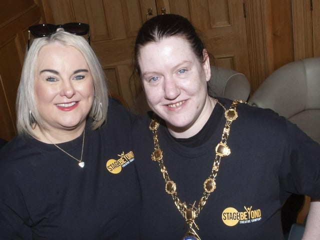 Stage Beyond’s award-winning Inspirational Board Chairperson Bernie Shiels pictured with the Mayor Councillor Sandra Duffy who hosted a special reception in the Guildhall on Tuesday. 