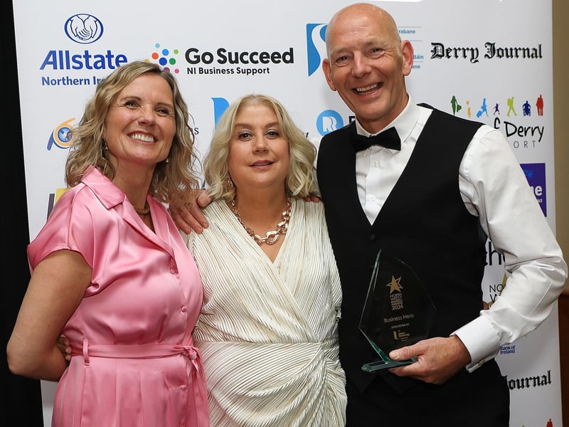 Declan Moore, Claudes Café pictured with his wife and Dr Shirley Barrett, Head of Department at Ulster University Business School Magee.