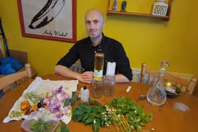 Getting ready to start the process with the herbs and flowers fresh from the garden.