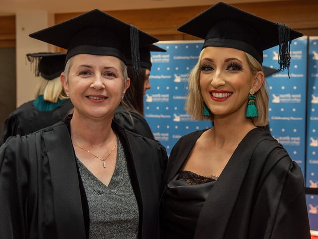 Sharon McCafferty and Eimear McDevitt pictured at NWRC's Higher Education and Access Graduation ceremony at the Millennium Forum. (Pic Martin McKeown)