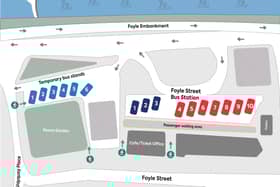 A new infographic showing the temporary layout of Foyle Street Bus Station that will become effective from August 12.
