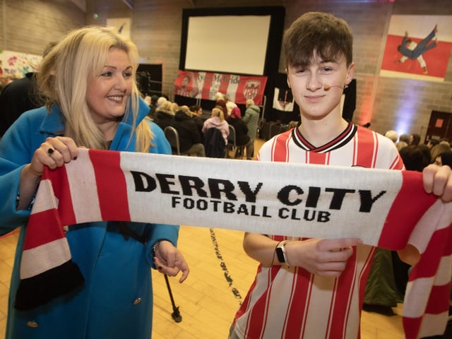 St. Joseph's Boys School Principal Ciara Deane pictured with one of her young students, Harley Nixon, a cast member at Tuesday night's Premiere.