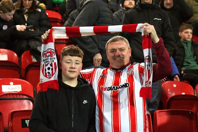 Derry City fans happy to be back in the Brandywell on Friday evening. Photograph: George Sweeney