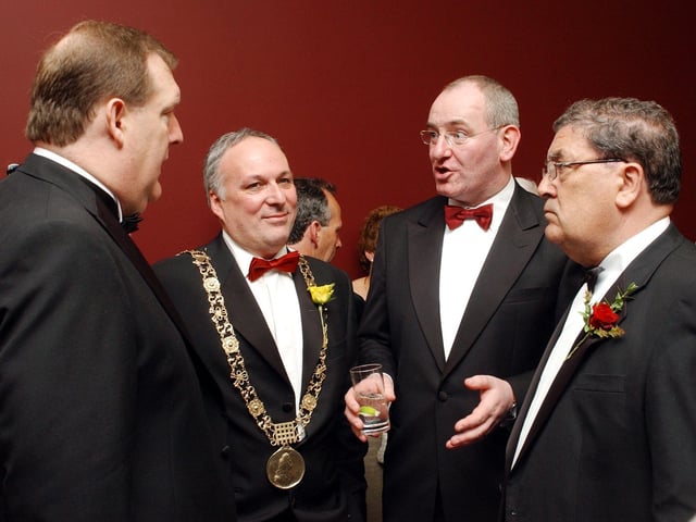 Deep in conversation at Mayor Kathleen McCloskey's Civic Ball in May 2003.