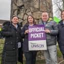 Health workers on the picket line at Altnagelvin on Thursday, including, on left,  Carmen Brady-James, and, second from right, John Quinn.