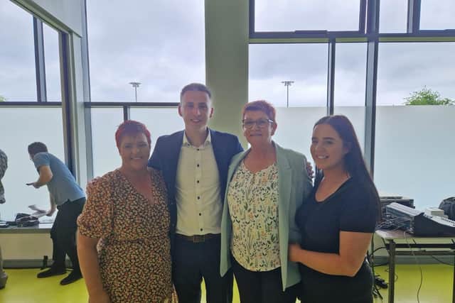 Jason Barr pictured recently with relatives following his re-election to represent the Sperrin ward.