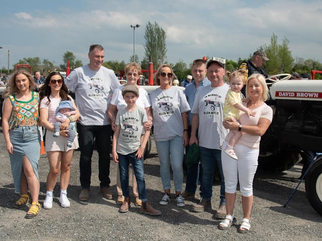 Wylie family members Carla, Nadine, Jake, Alan, Jean Calvin, Amanda , TJ, Trevor, Sienna And Sandra at the Allen Wylie Memorial Tractor Run from Letterkenny to Newtoncunningham on Saturday last held to raise funds for the Good & New Cancer Bus. Photo Clive Wasson