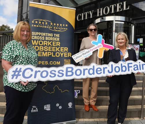 Pictured at the launch of the Derry Job Fair in the City Hotel are, from left, Ashley Russell-Cowan Department for Communities, Nicky Gilleece Derry City and Strabane District Council and Lorraine O’Malley Co-Ordinator Cross Border Partnership for Employment Services.
