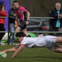 Killene Thornton scores his second try for Ulster against Connacht. Photo: George Sweeney