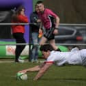 Killene Thornton scores his second try for Ulster against Connacht. Photo: George Sweeney