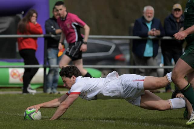 Killene Thornton scores his second try for Ulster against Connacht. Photo: George Sweeney