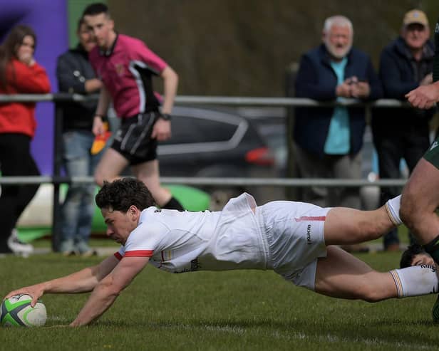 Killene Thornton scores his second try for Ulster against Connacht. Photo: George Sweeney