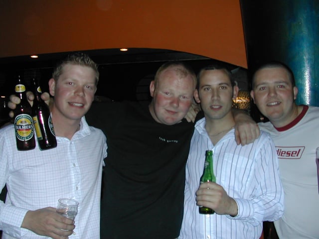 Lads from Ramelton having a few drinks... Roy McGarvey, Paul Gardner, John O'Connor and Barry Cullen.