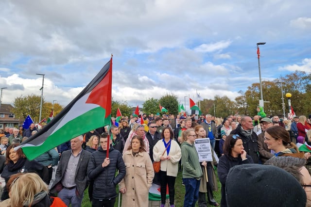 Crowds at the rally organised by the Derry branch of the Ireland Palestine Solidarity Campaign (IPSC).