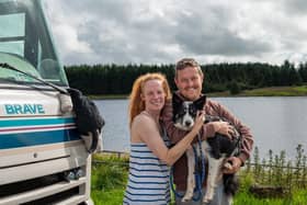 Relieved owners Rachael and Chris with their beloved dog Joy, who was missing for six days.