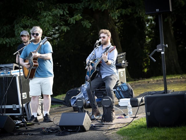 The band performing at Tuesday's Feile '25 'The Greatest Show' in Abercorn Park. : .