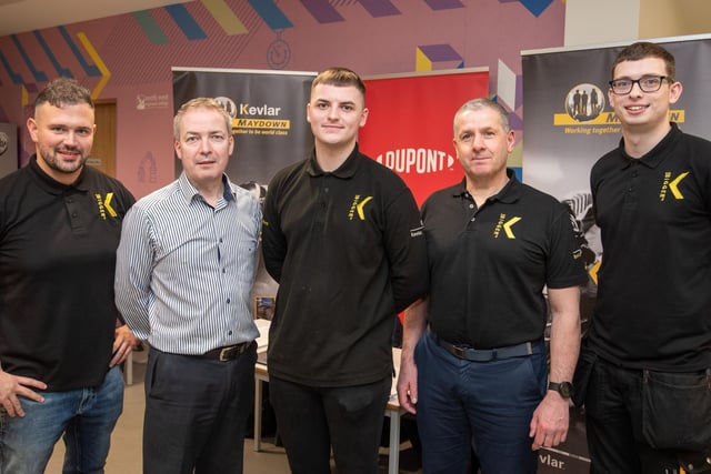 Stephen McGee, Brian McLaughlin, Jamie O'Kane, Sean Sweeney and Gary Quinn from DuPont were among the employers at NWRC's Apprenticeship Showcase at Springtown campus.