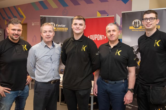 Stephen McGee, Brian McLaughlin, Jamie O'Kane, Sean Sweeney and Gary Quinn from DuPont were among the employers at NWRC's Apprenticeship Showcase at Springtown campus. 